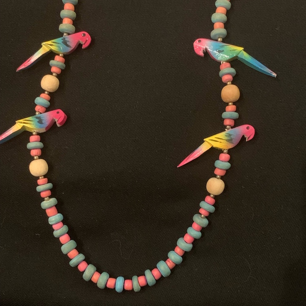 Colorful Parrot Bead Necklace - Pink, Turquoise, Yellow